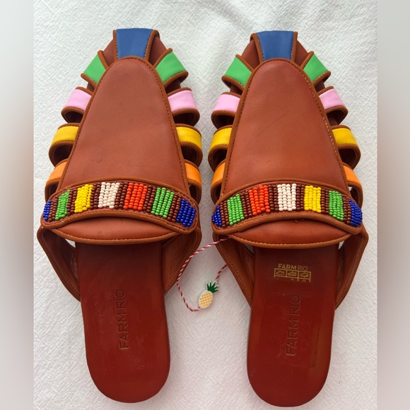 FARM Rio Shoes - Farm Rio Rust Rainbow beaded mule